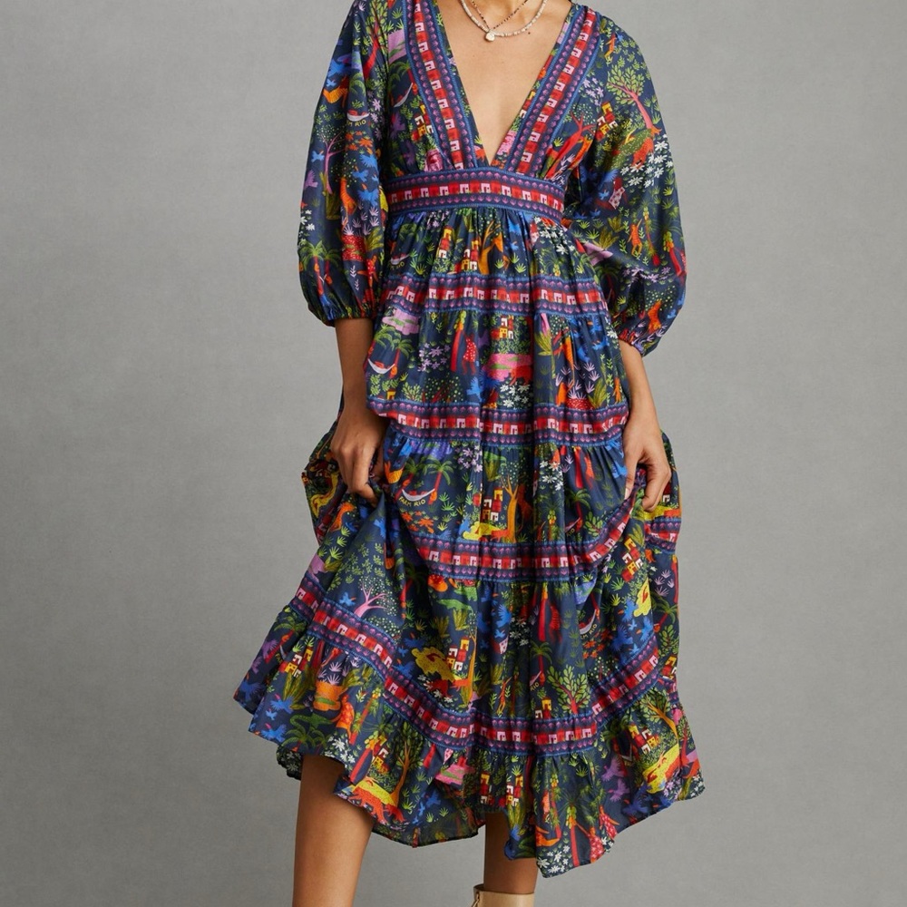 Farm Rio V-Neck Midi Dress